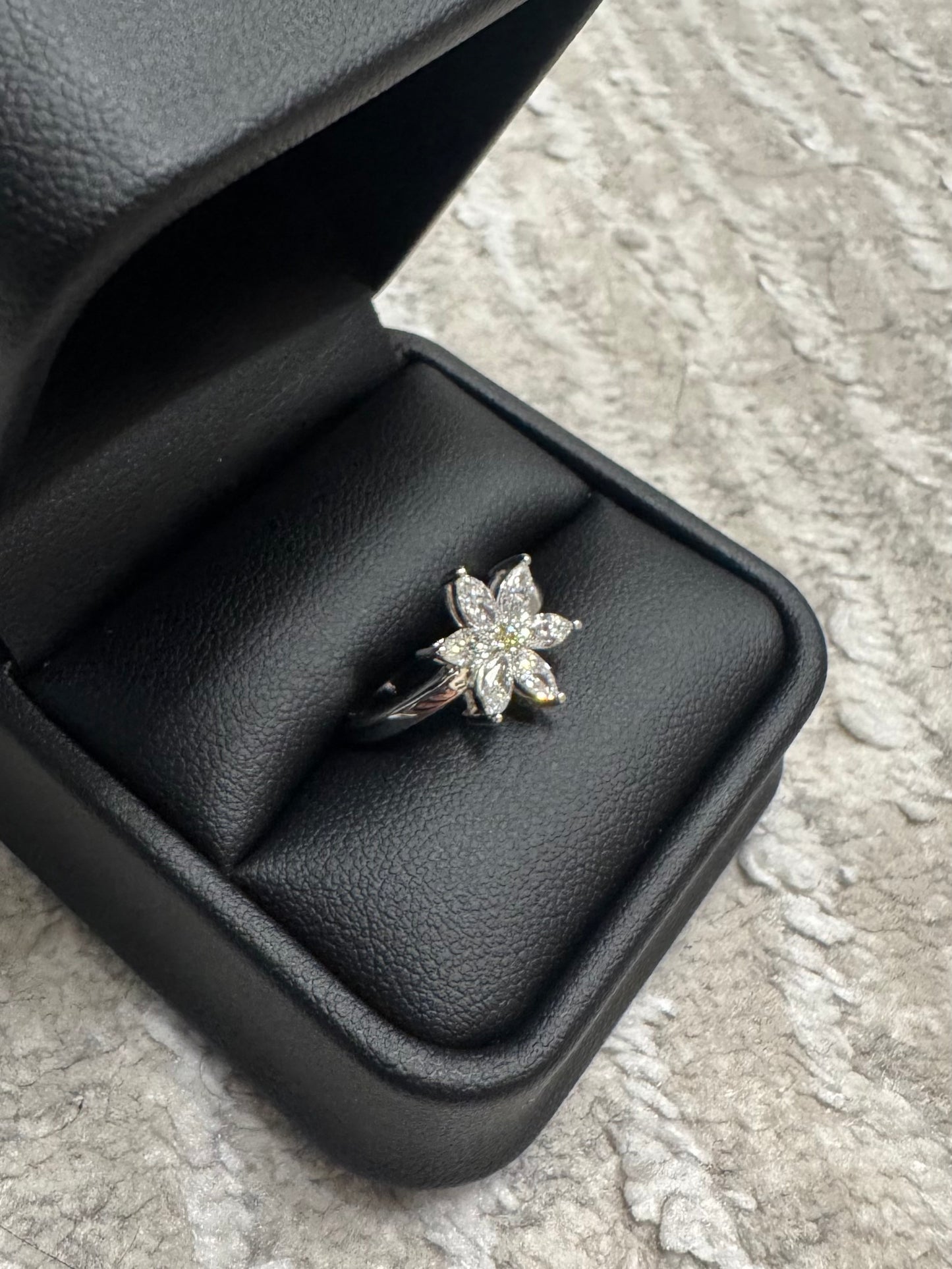 Tiare Flower Engagement Ring with Marquise Diamonds – Silver