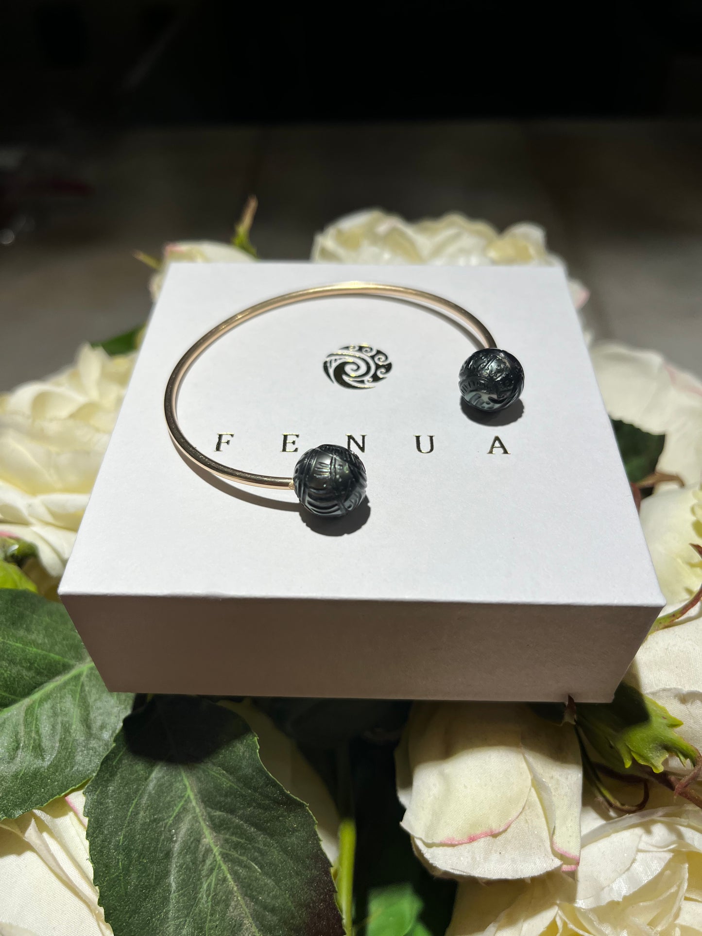 Engraved Pearl Cuff Bangle - 14kt gold-filled