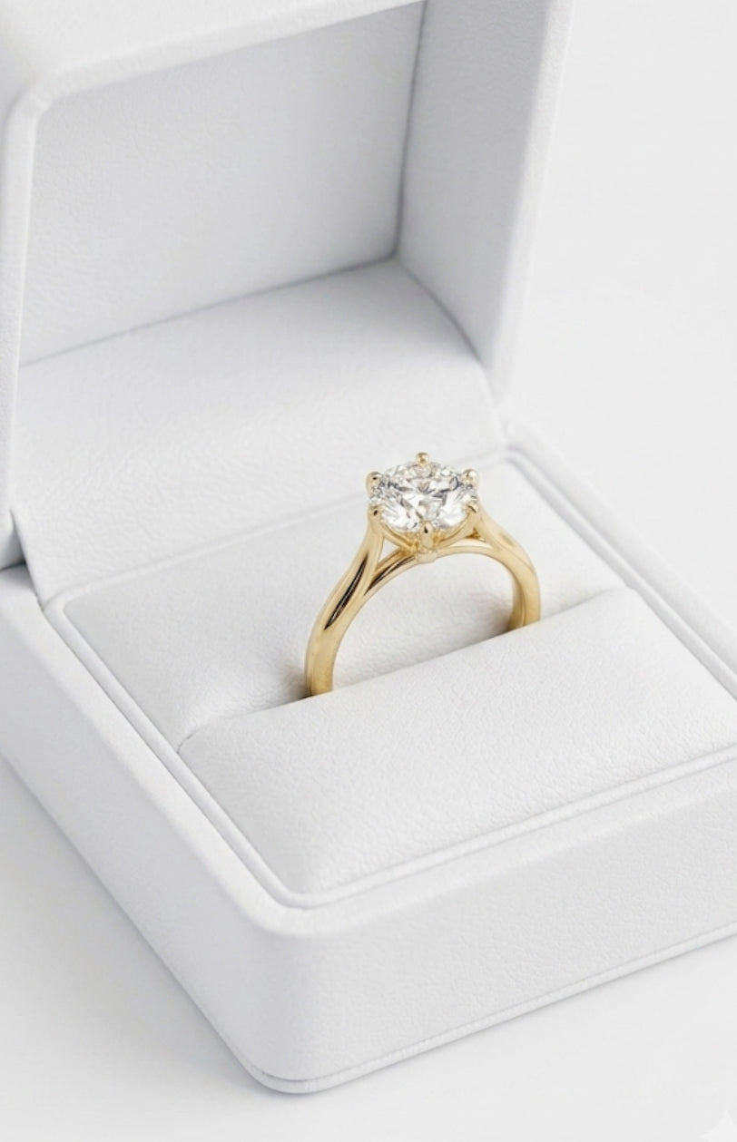 The Petal Prong Cathedral Solitaire Engagement Ring – 14K Gold, 1ct Round Lab Diamond (6.5mm)