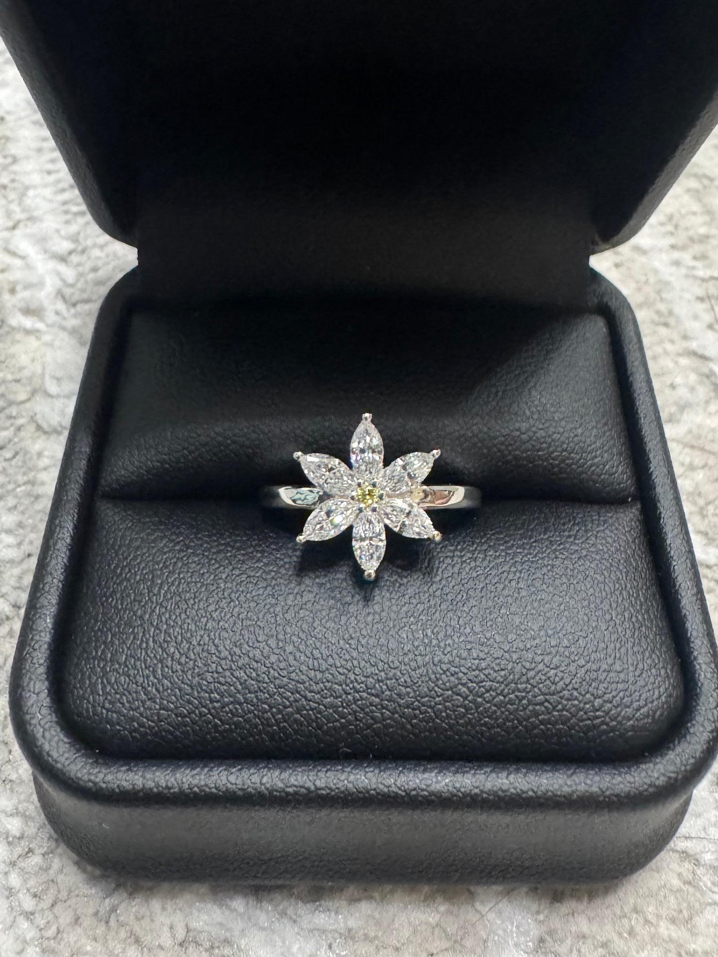 Tiare Flower Engagement Ring with Marquise Diamonds – Silver