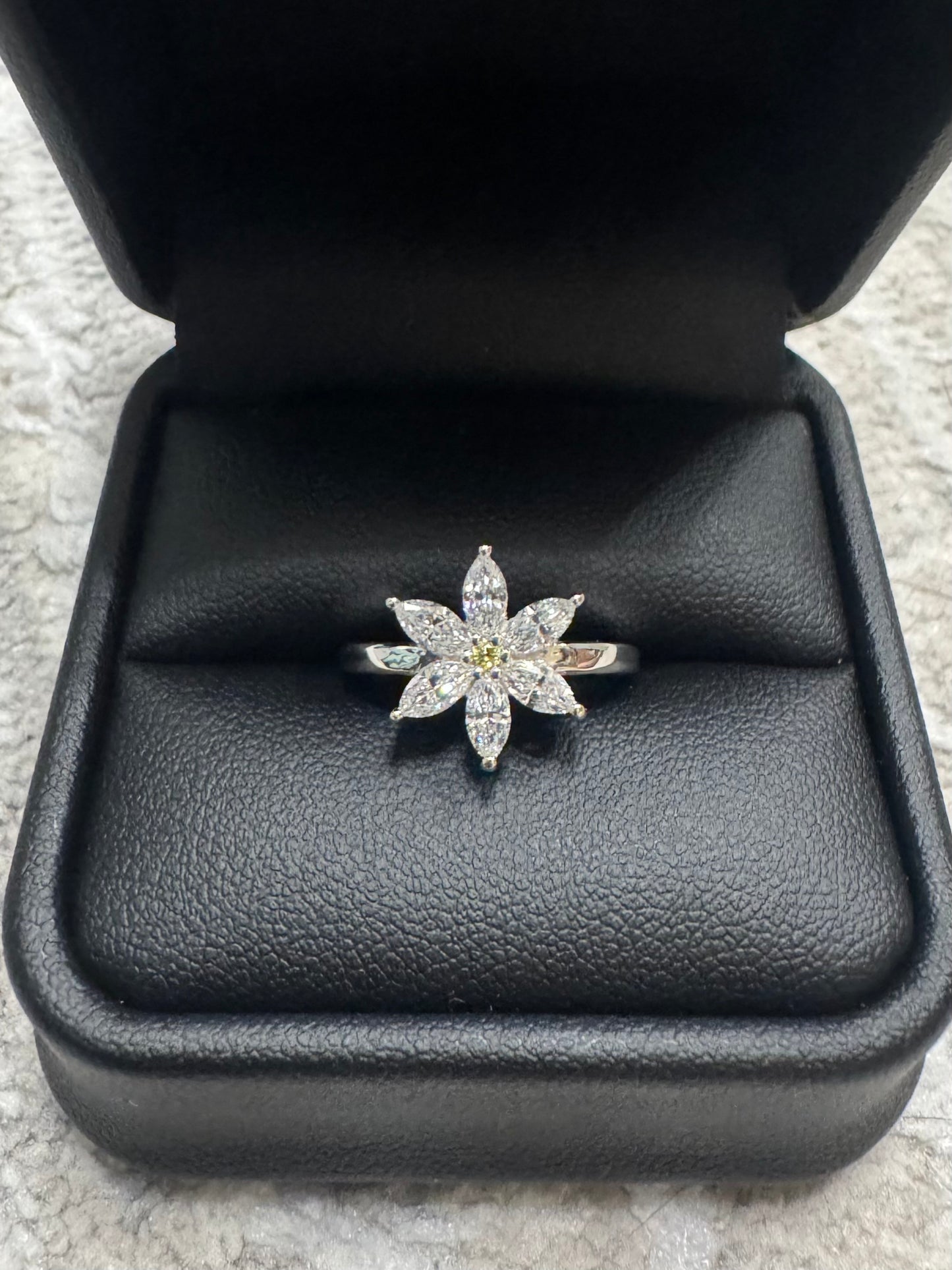 Tiare Flower Engagement Ring with Marquise Diamonds – Silver