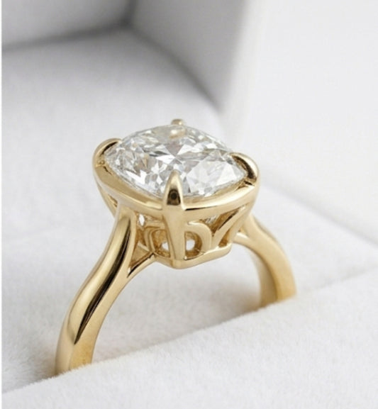 Elongated Cushion Solitaire Engagement Ring – 14K Gold, 2ct Elongated Cushion Lab Diamond (6.5mm)