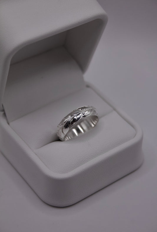 Maile Leaf SILVER Band (6mm width, Dome Style)