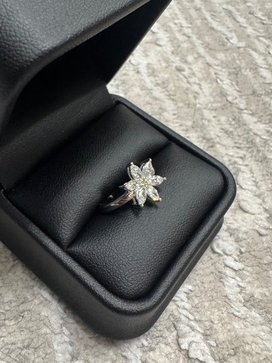 Tiare Flower Engagement Ring with Marquise Diamonds – Silver