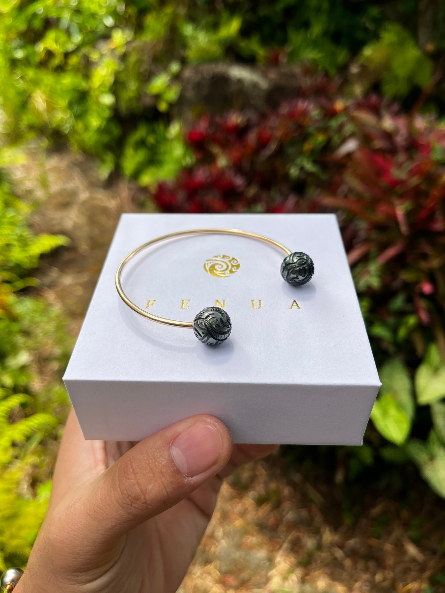 Engraved Pearl Cuff Bangle - 14kt gold-filled