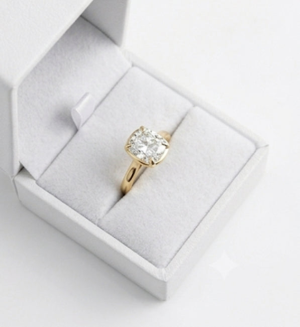 Elongated Cushion Solitaire Engagement Ring – 14K Gold, 2ct Elongated Cushion Lab Diamond (6.5mm)