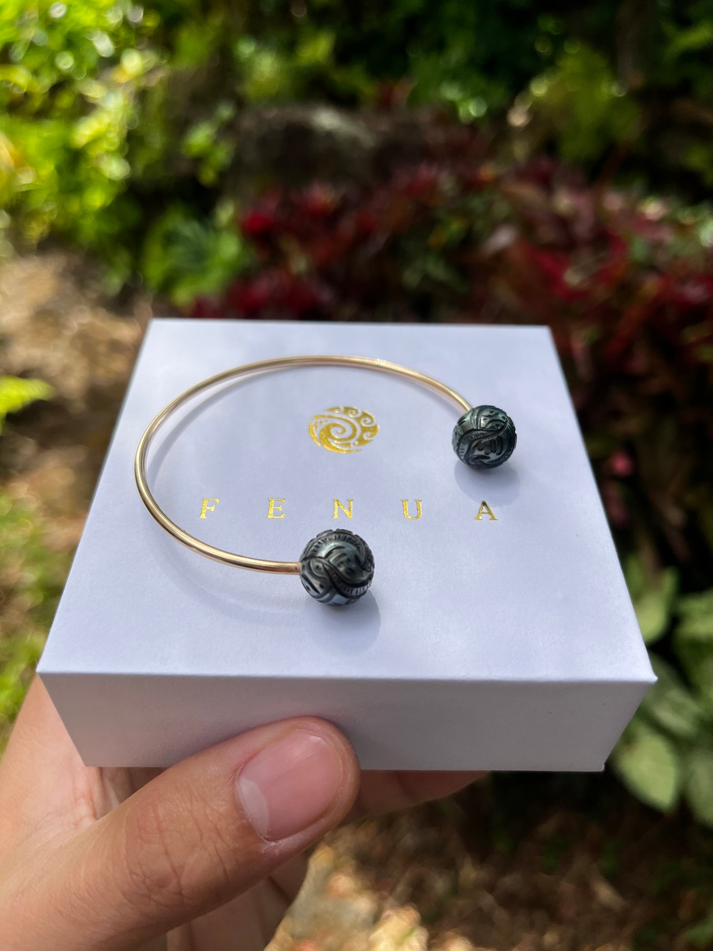 Engraved Pearl Cuff Bangle - 14kt gold-filled